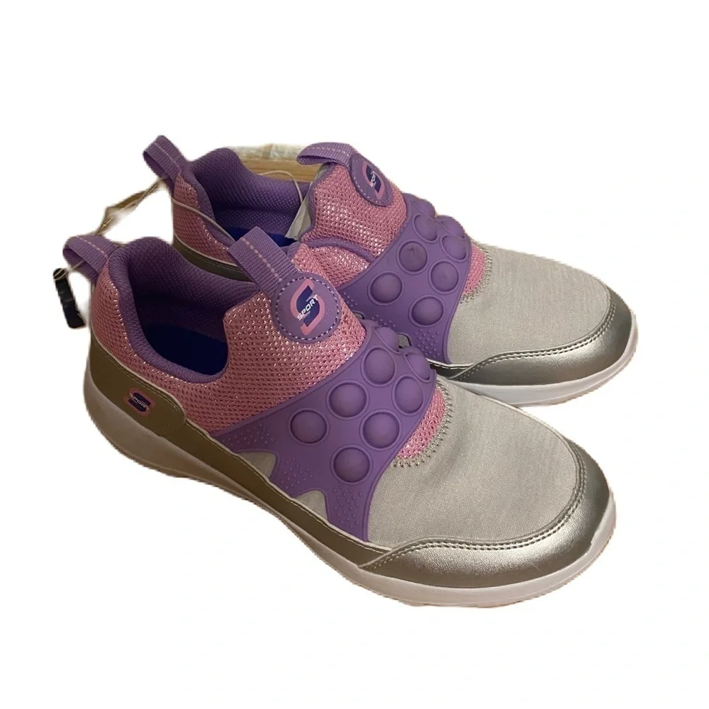 Skechers Denise Poppit Popper Sneakers Sz 4 Purple NEW Silver Shoes Kids Pop It